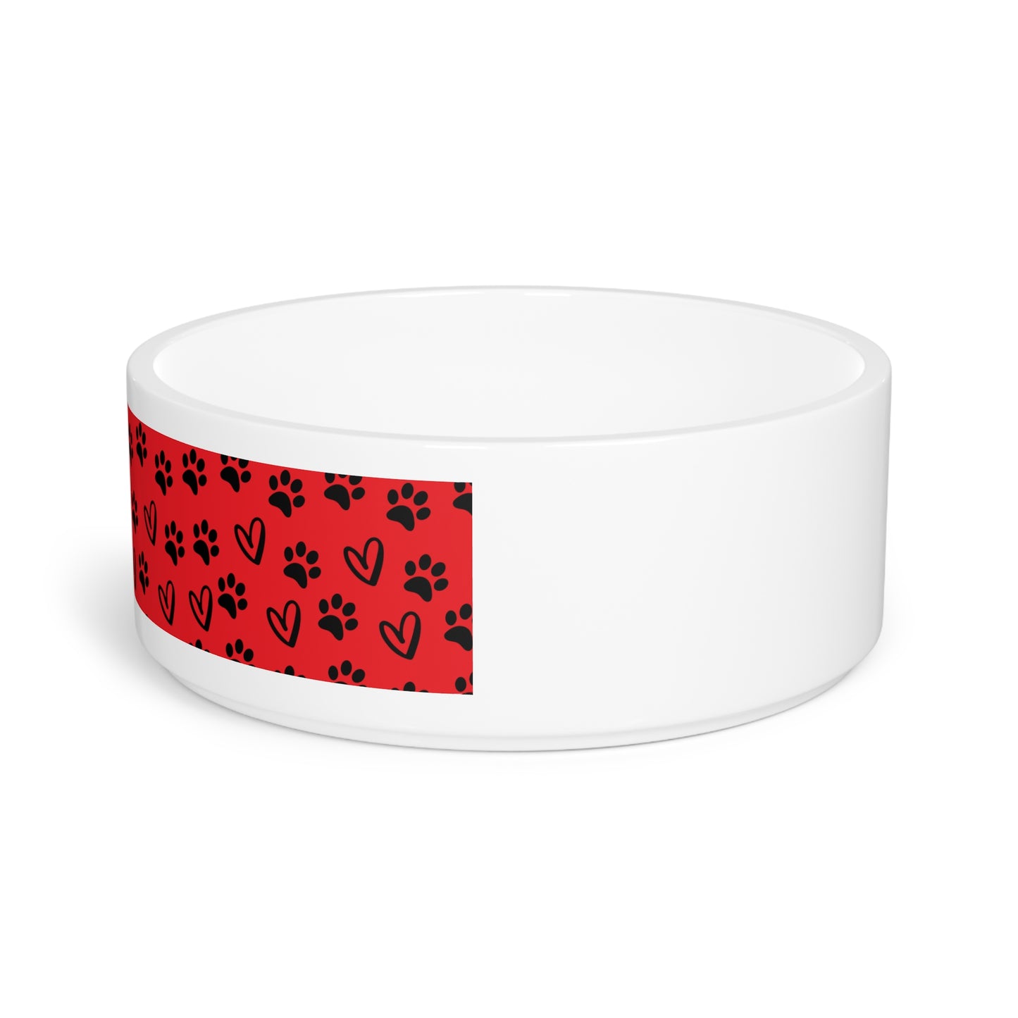 Red Paw Print Pet Bowl — Ceramic Dog & Cat Food Dish