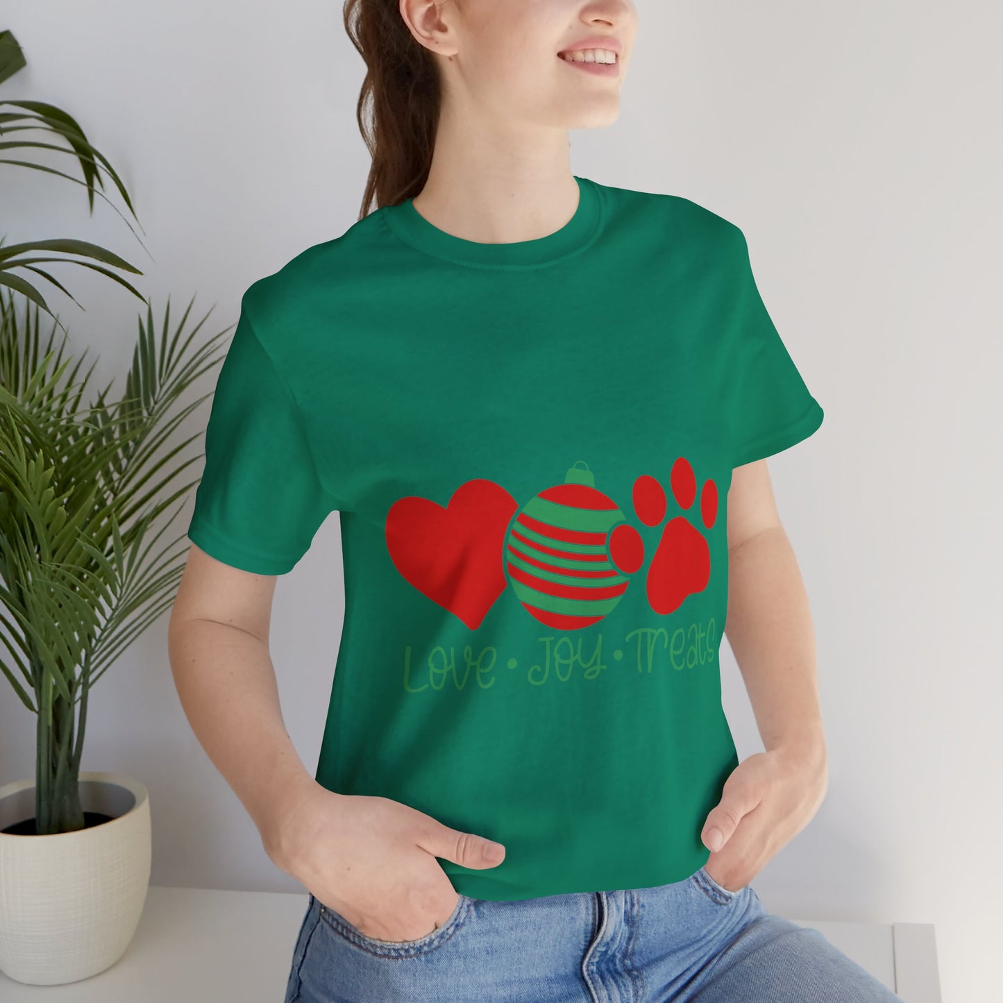 Holiday Paw Love Tee — "Love • Joy • Treats" Christmas Dog T-Shirt