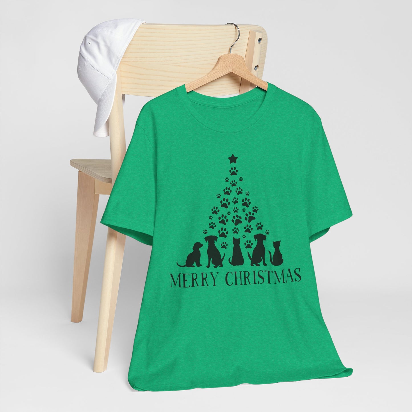 Christmas Dog Tree T-Shirt — "Merry Christmas" Paw Print Holiday Tee