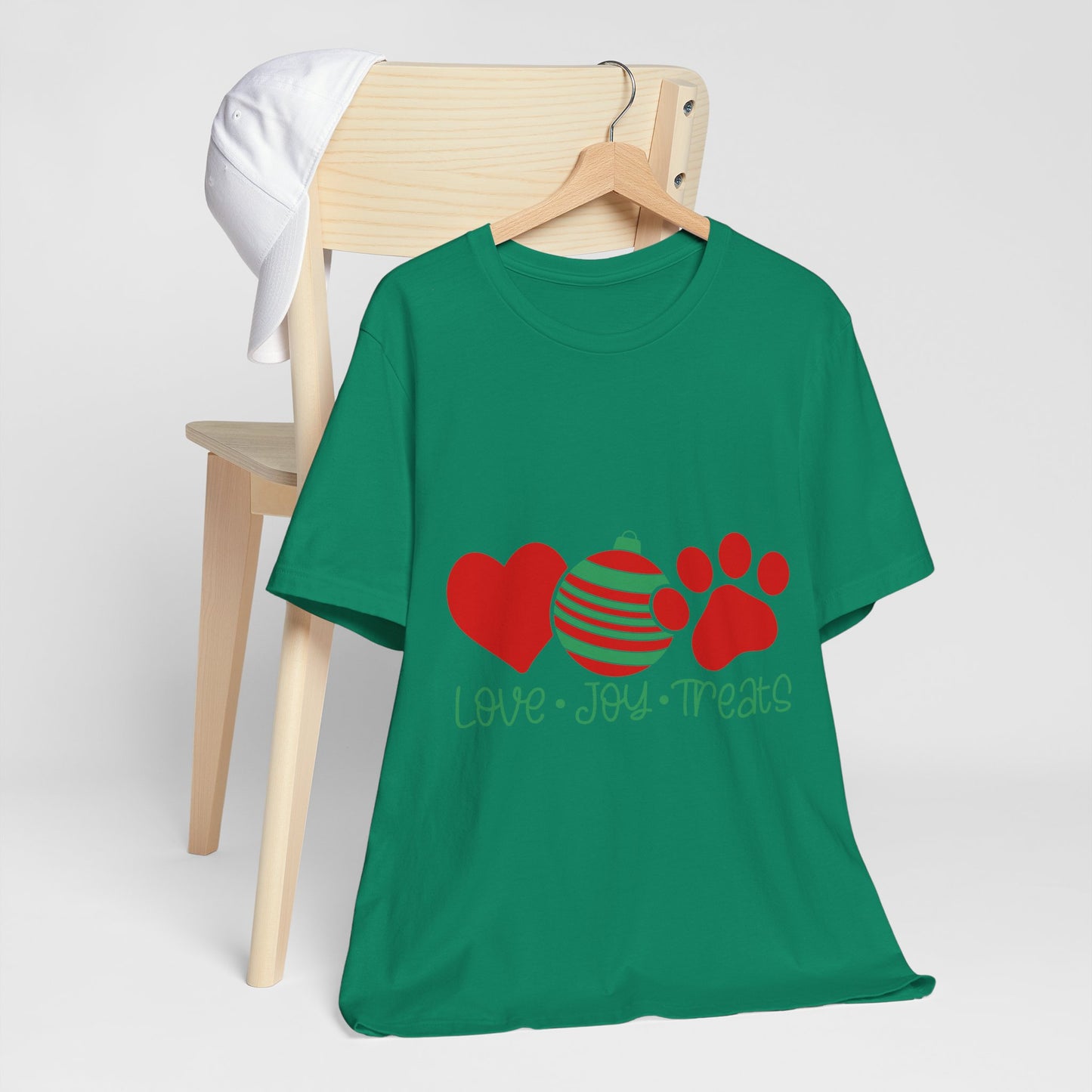 Holiday Paw Love Tee — "Love • Joy • Treats" Christmas Dog T-Shirt