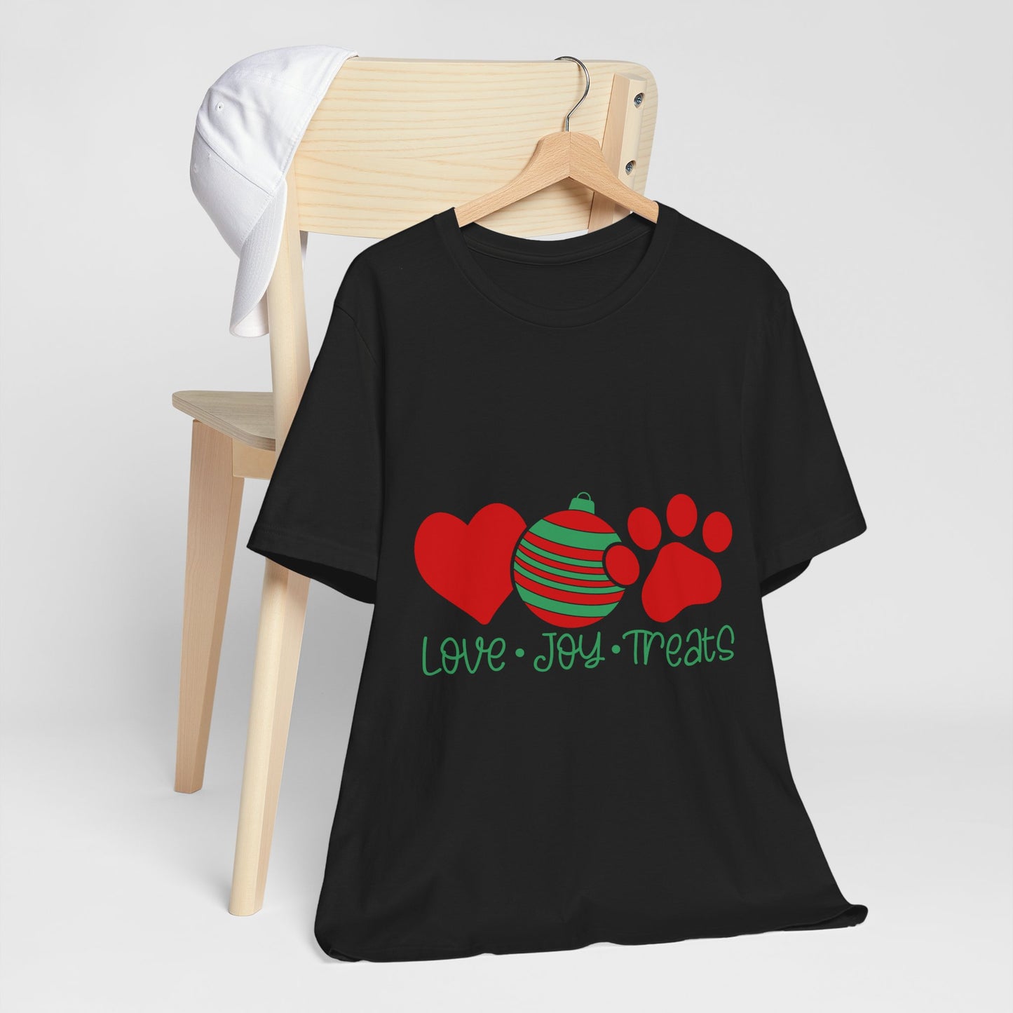 Holiday Paw Love Tee — "Love • Joy • Treats" Christmas Dog T-Shirt