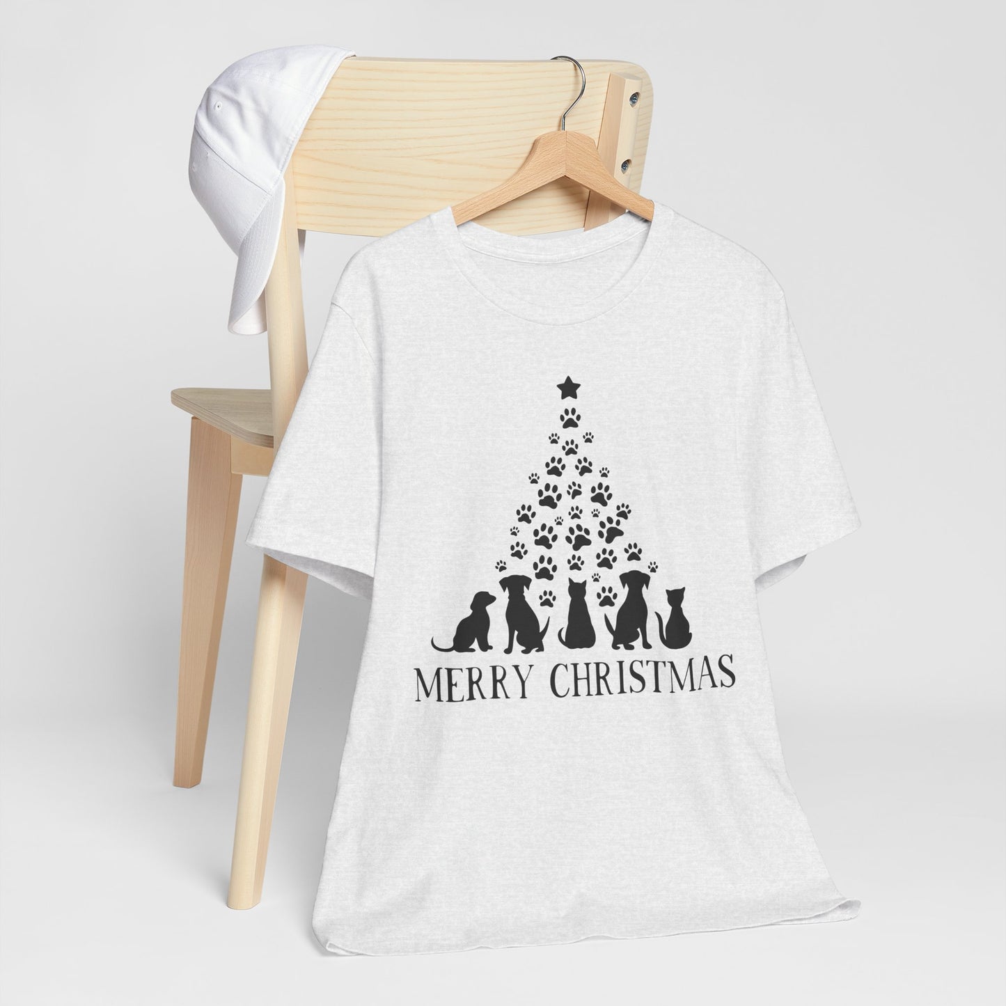 Christmas Dog Tree T-Shirt — "Merry Christmas" Paw Print Holiday Tee