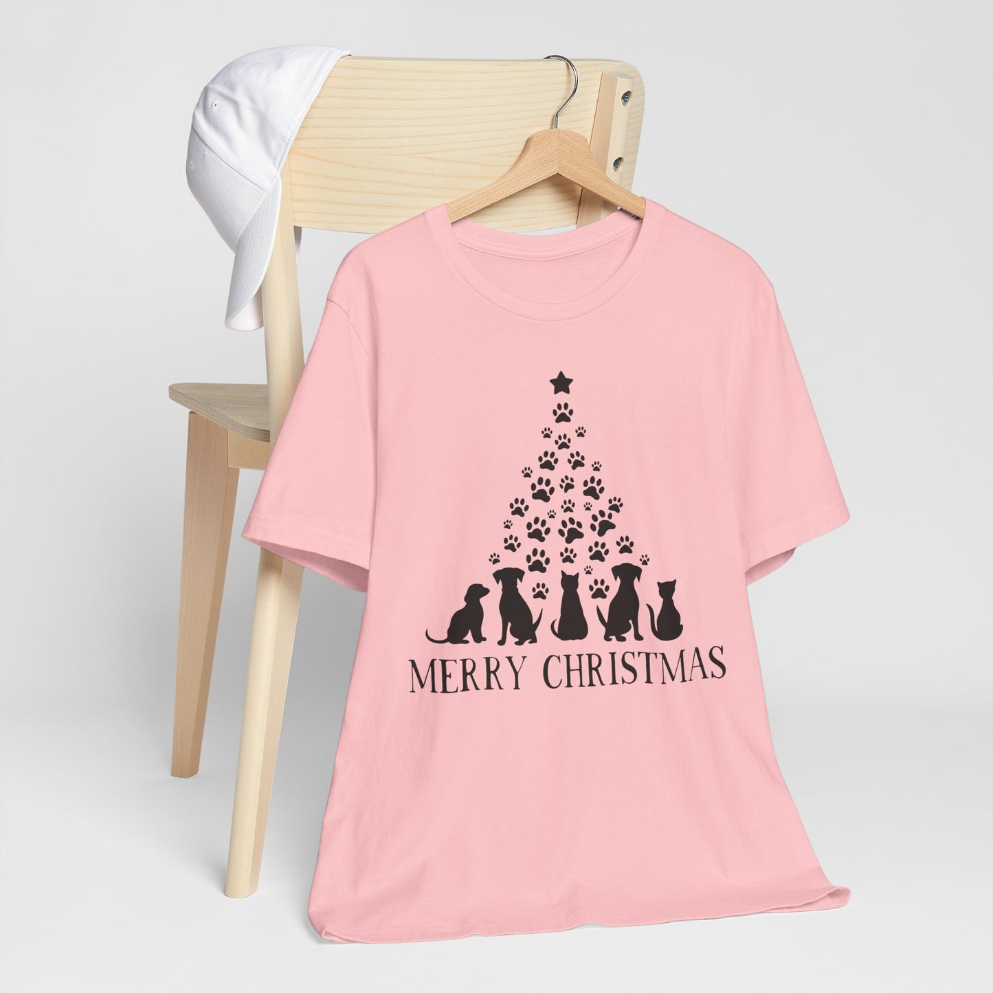 Christmas Dog Tree T-Shirt — "Merry Christmas" Paw Print Holiday Tee