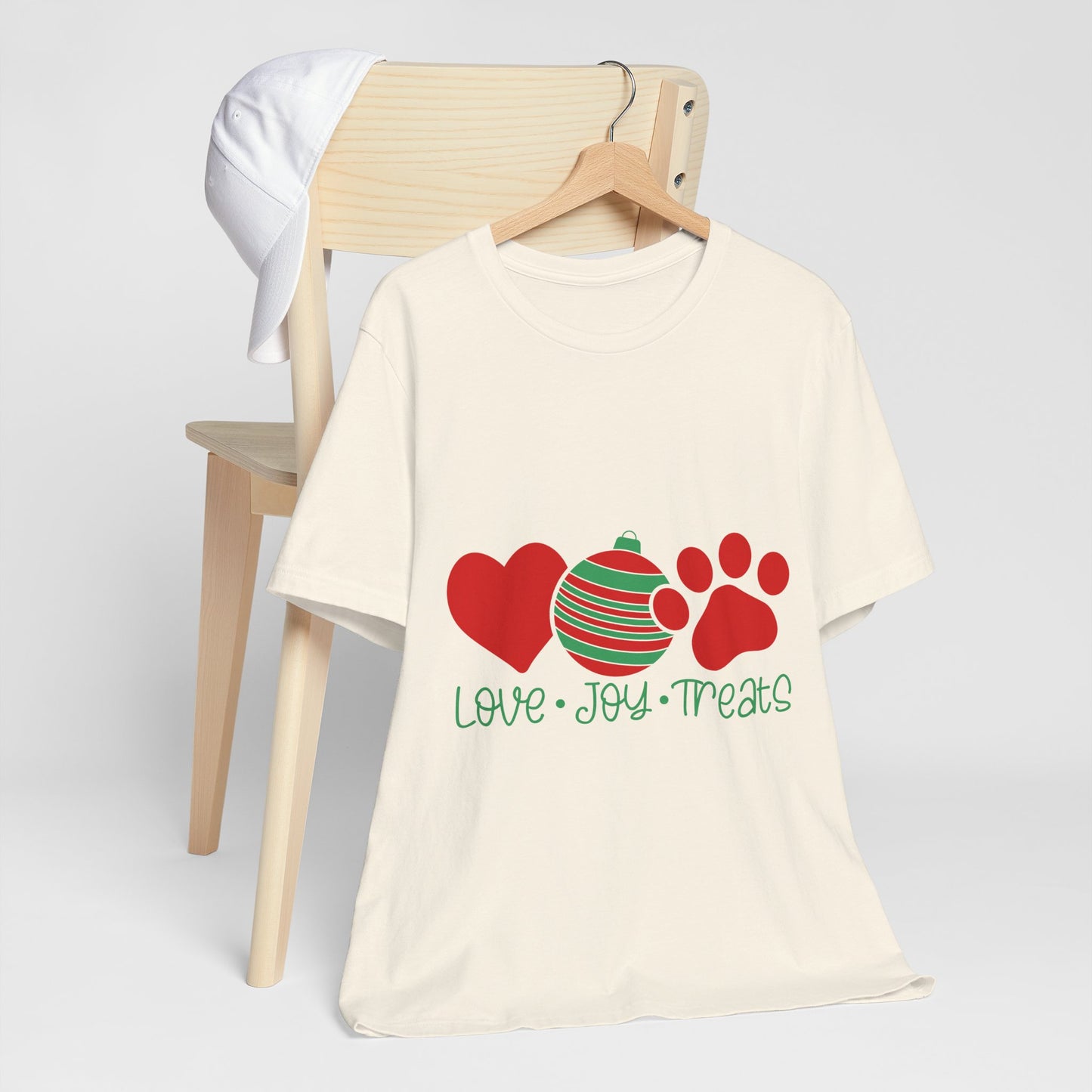 Holiday Paw Love Tee — "Love • Joy • Treats" Christmas Dog T-Shirt