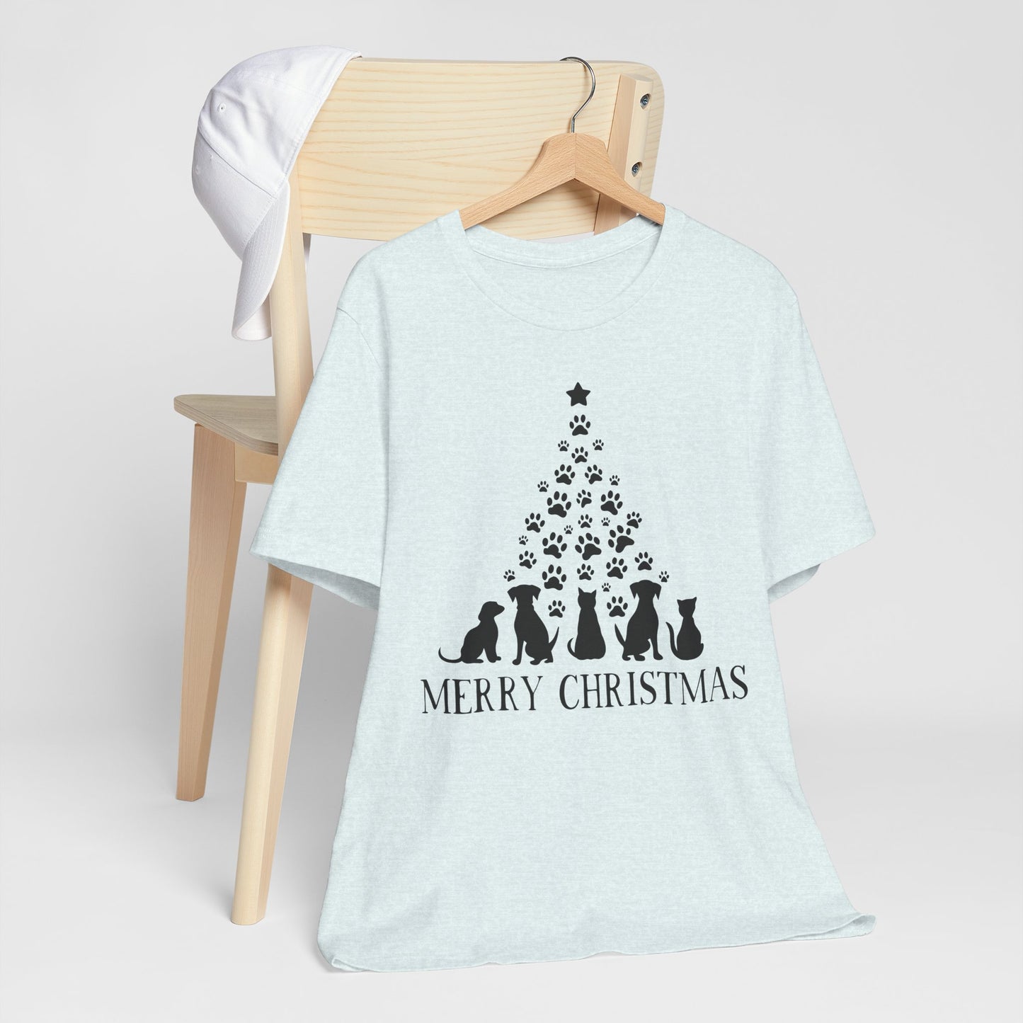 Christmas Dog Tree T-Shirt — "Merry Christmas" Paw Print Holiday Tee