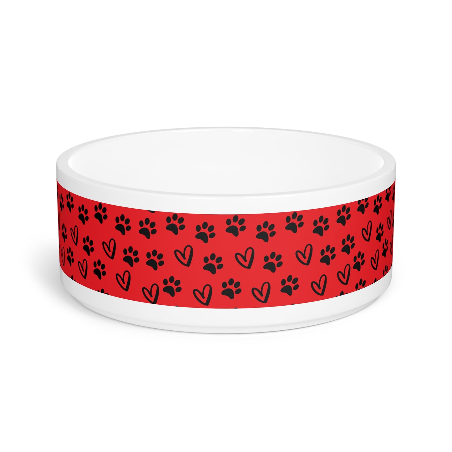 Red Paw Print Pet Bowl — Ceramic Dog & Cat Food Dish