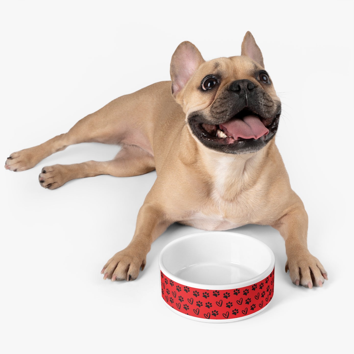 Red Paw Print Pet Bowl — Ceramic Dog & Cat Food Dish