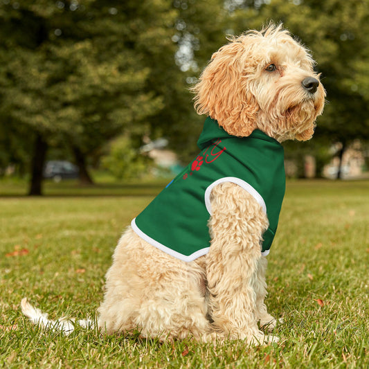 Dog Hoodie - 'Furry & Bright' Holiday Green Pet Hoodie with Festive Paw & Bone Design