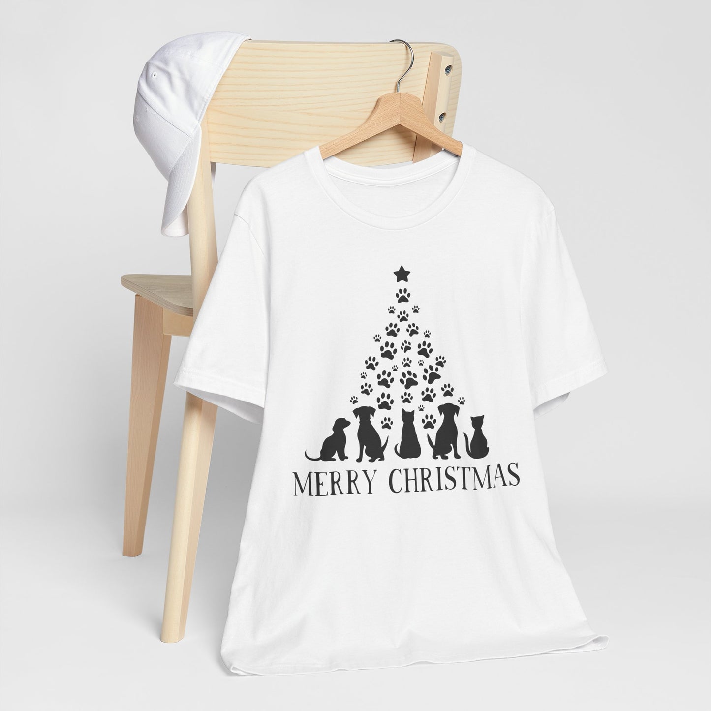 Christmas Dog Tree T-Shirt — "Merry Christmas" Paw Print Holiday Tee