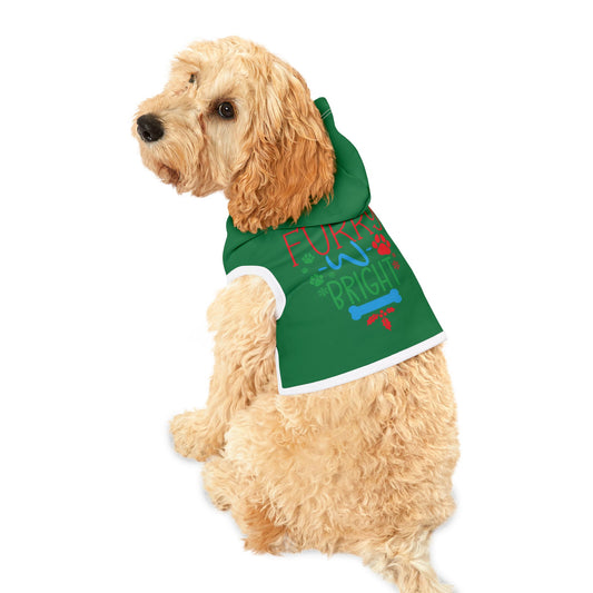 Dog Hoodie - 'Furry & Bright' Holiday Green Pet Hoodie with Festive Paw & Bone Design