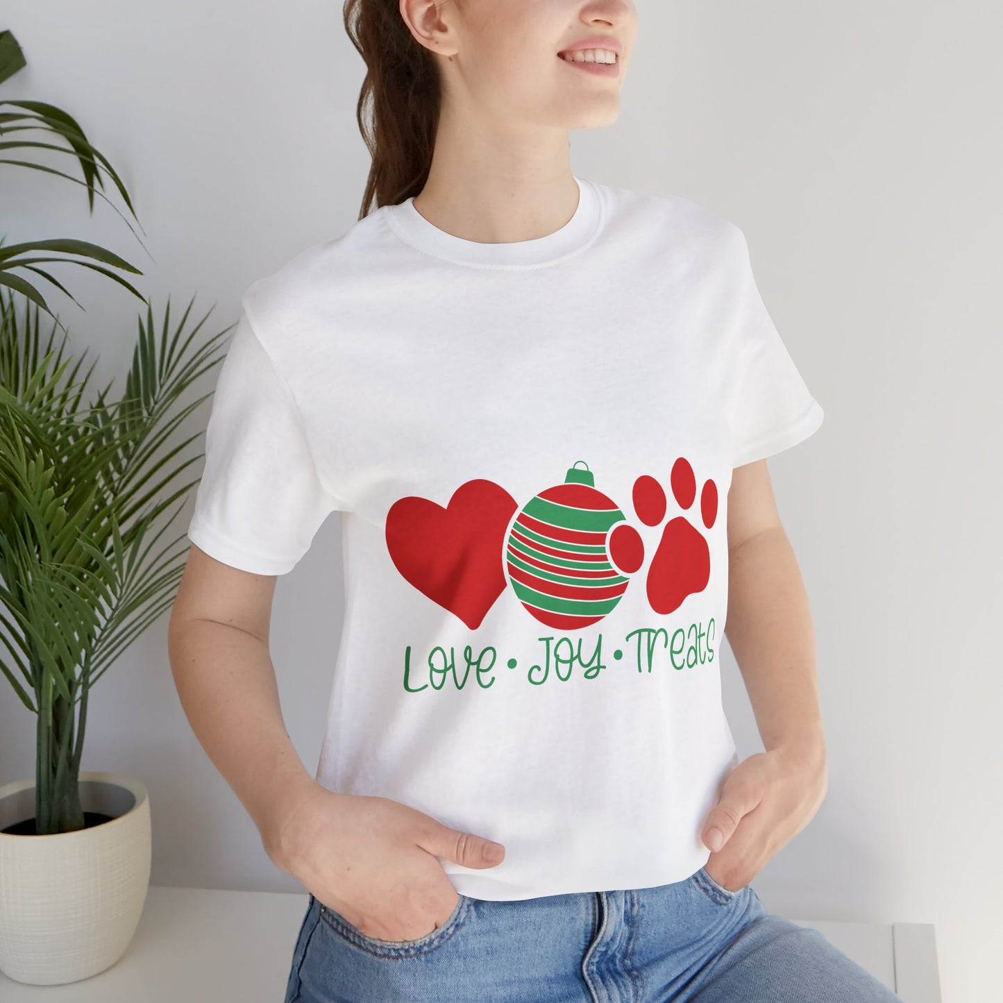 Holiday Paw Love Tee — "Love • Joy • Treats" Christmas Dog T-Shirt