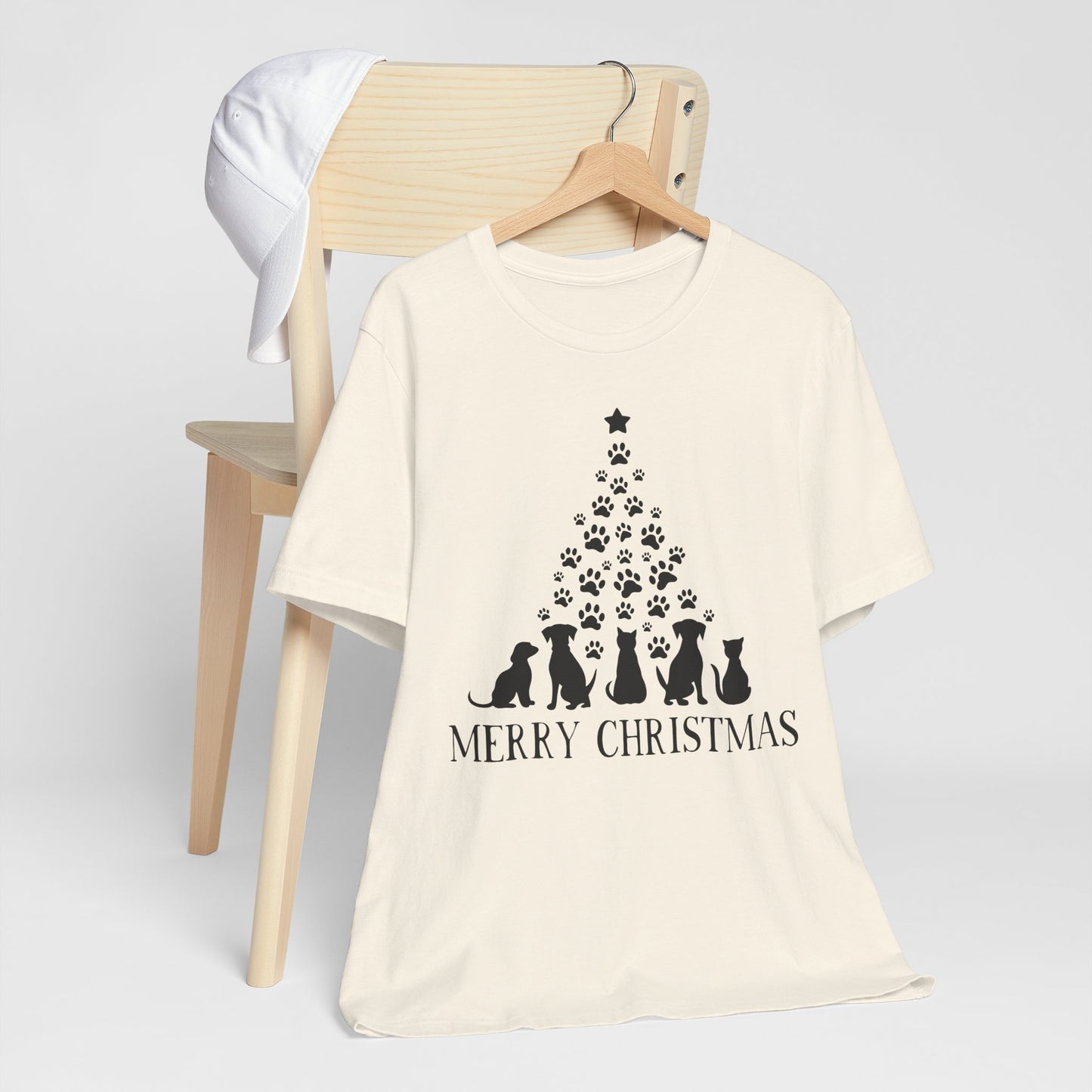 Christmas Dog Tree T-Shirt — "Merry Christmas" Paw Print Holiday Tee