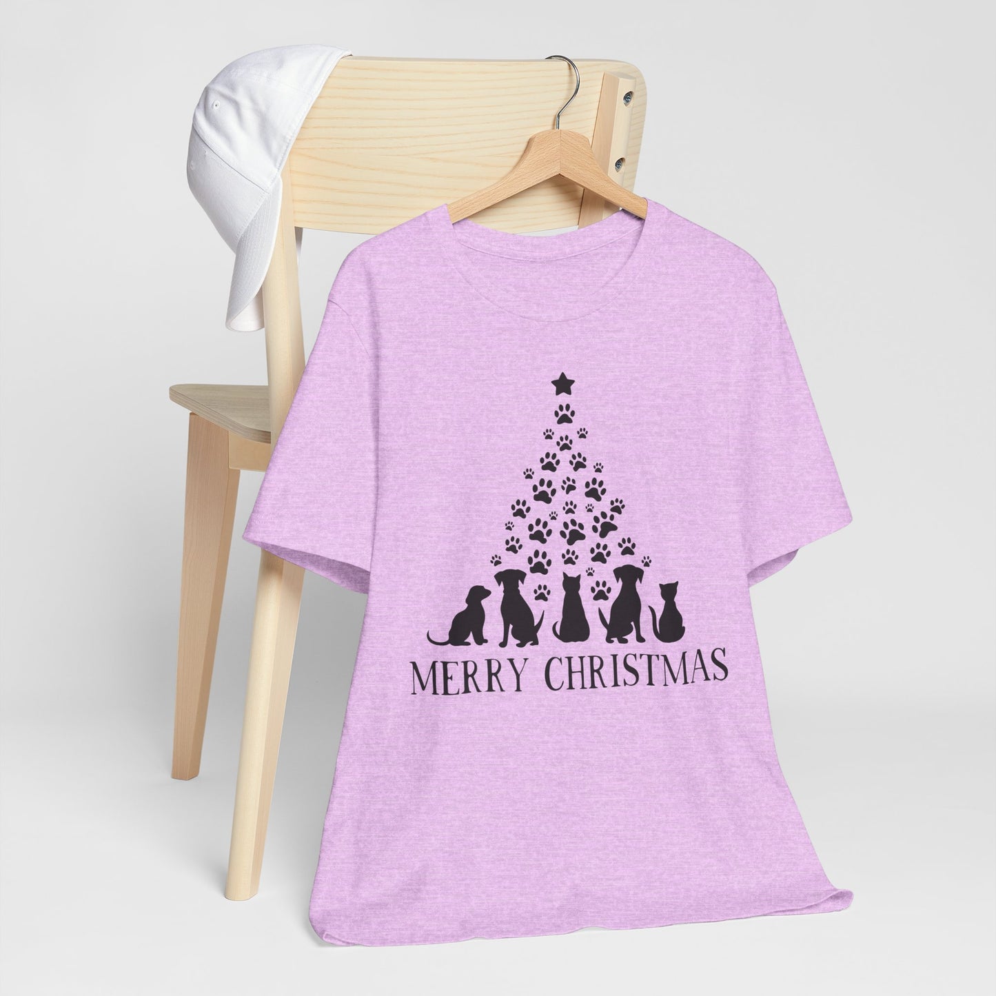 Christmas Dog Tree T-Shirt — "Merry Christmas" Paw Print Holiday Tee