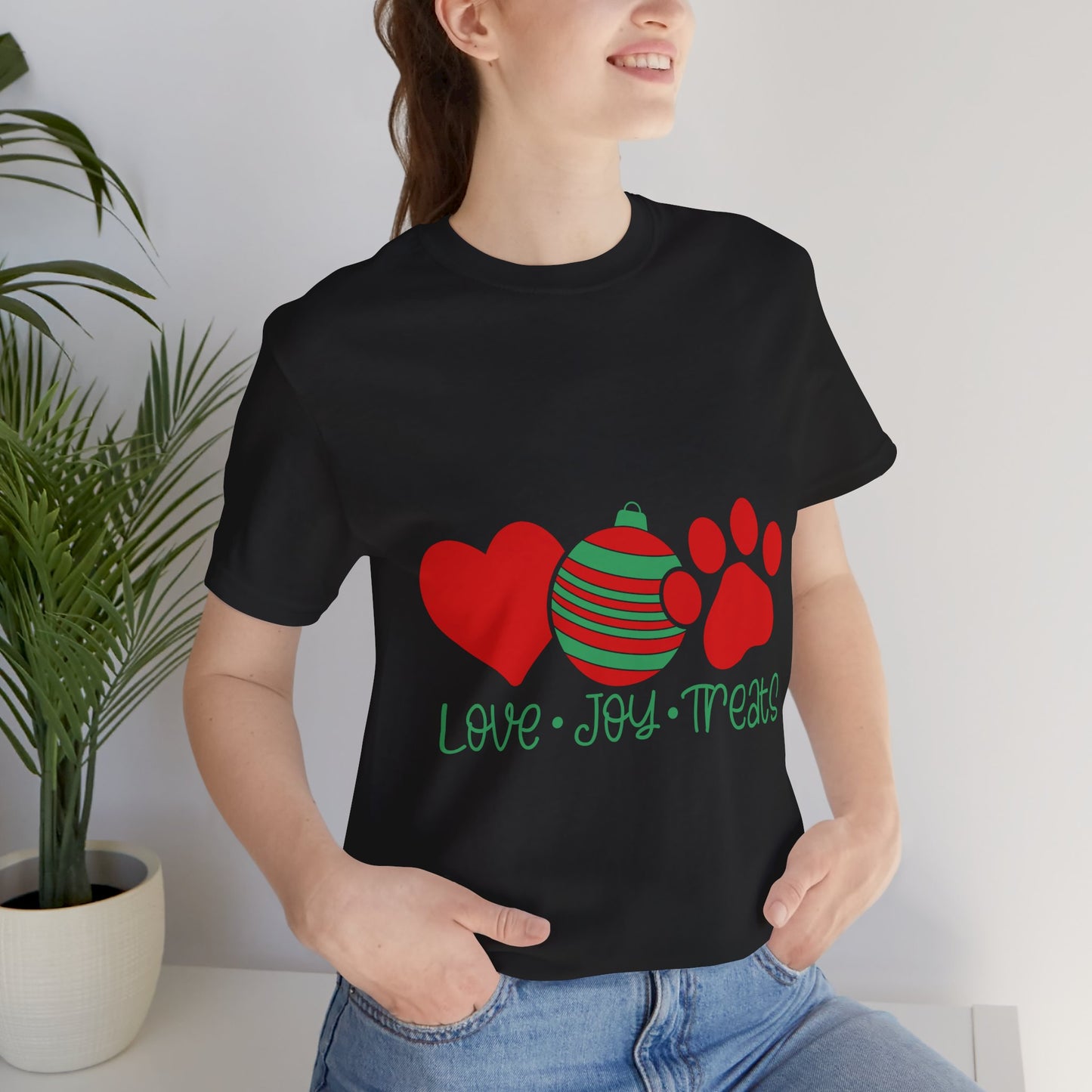 Holiday Paw Love Tee — "Love • Joy • Treats" Christmas Dog T-Shirt