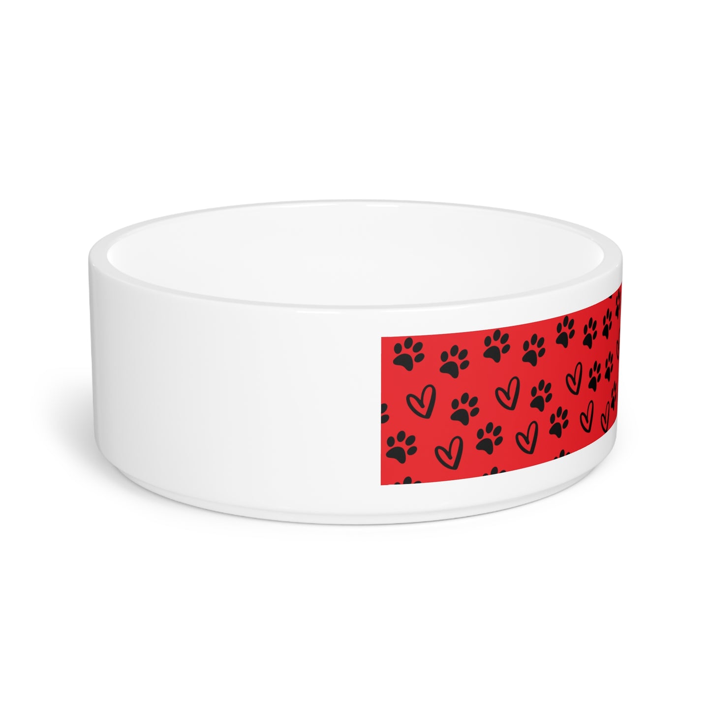 Red Paw Print Pet Bowl — Ceramic Dog & Cat Food Dish