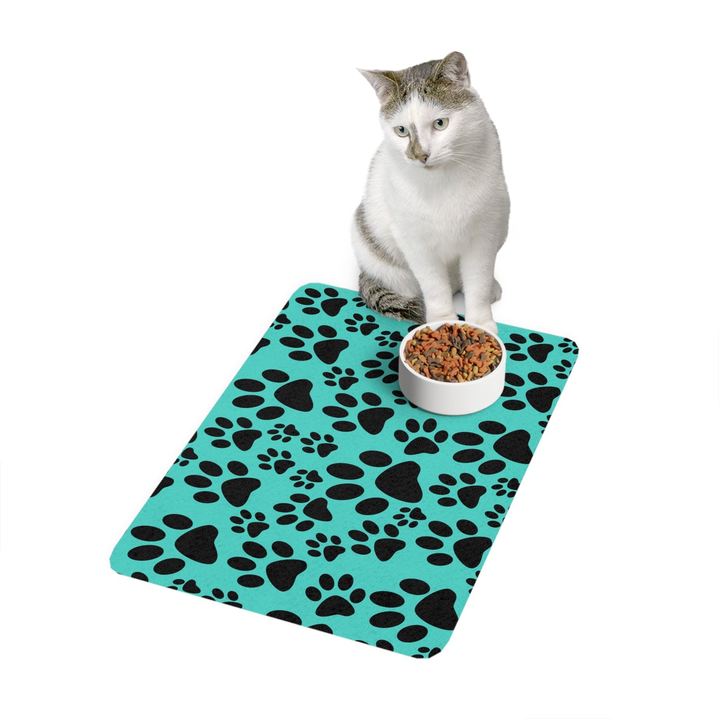 Pet Food Mat - Paw Print Non-Slip Feeding Placemat for Dogs & Cats (12x18)