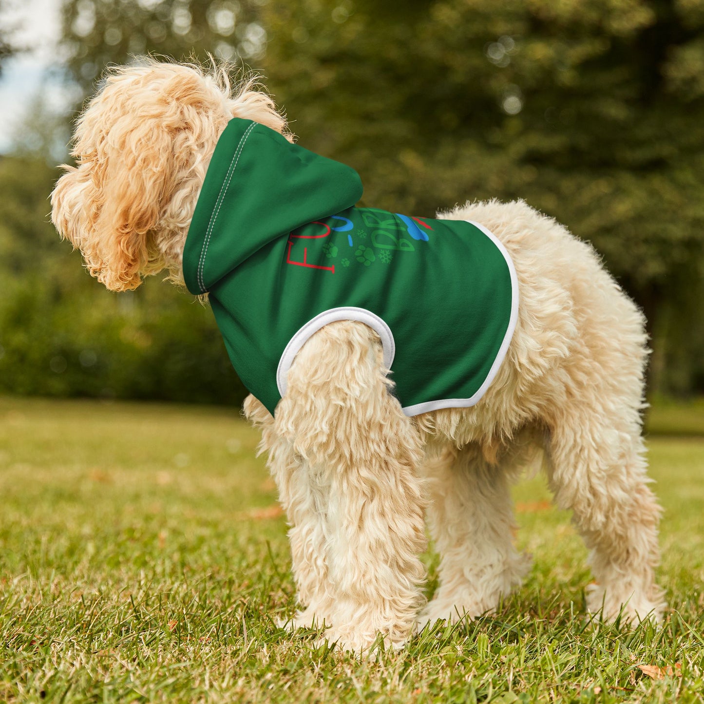 Dog Hoodie - 'Furry & Bright' Holiday Green Pet Hoodie with Festive Paw & Bone Design