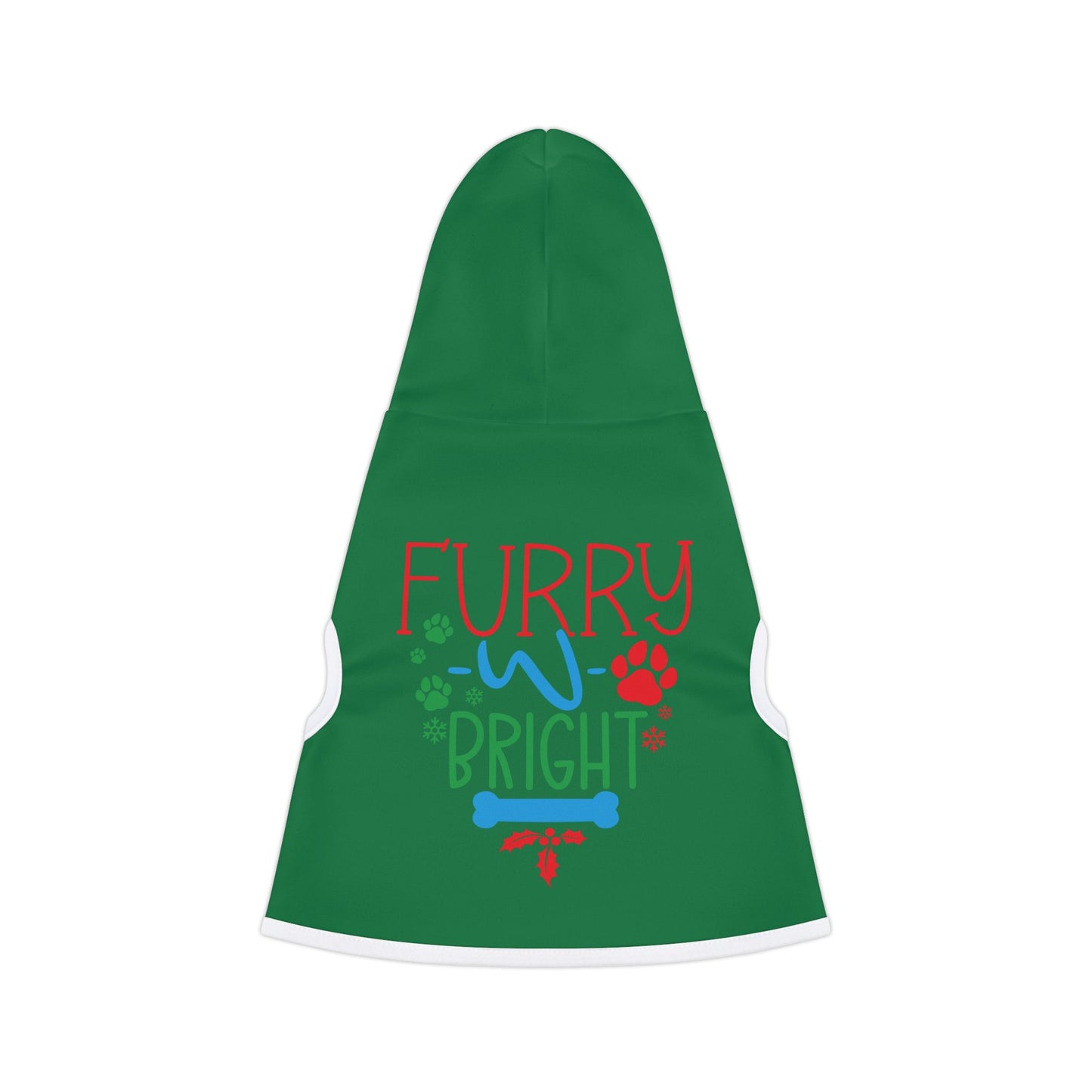 Dog Hoodie - 'Furry & Bright' Holiday Green Pet Hoodie with Festive Paw & Bone Design