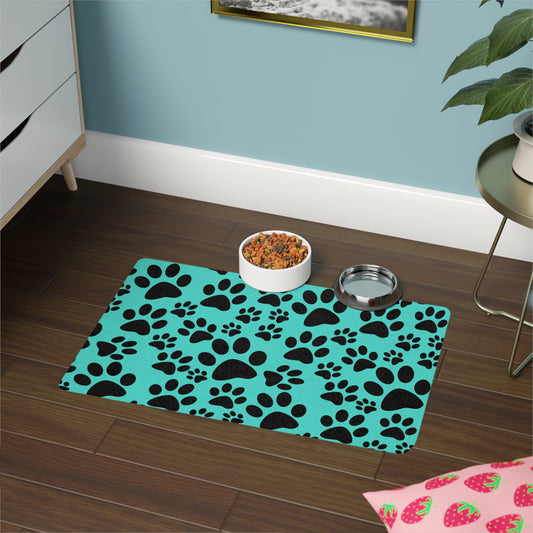 Pet Food Mat - Paw Print Non-Slip Feeding Placemat for Dogs & Cats (12x18)