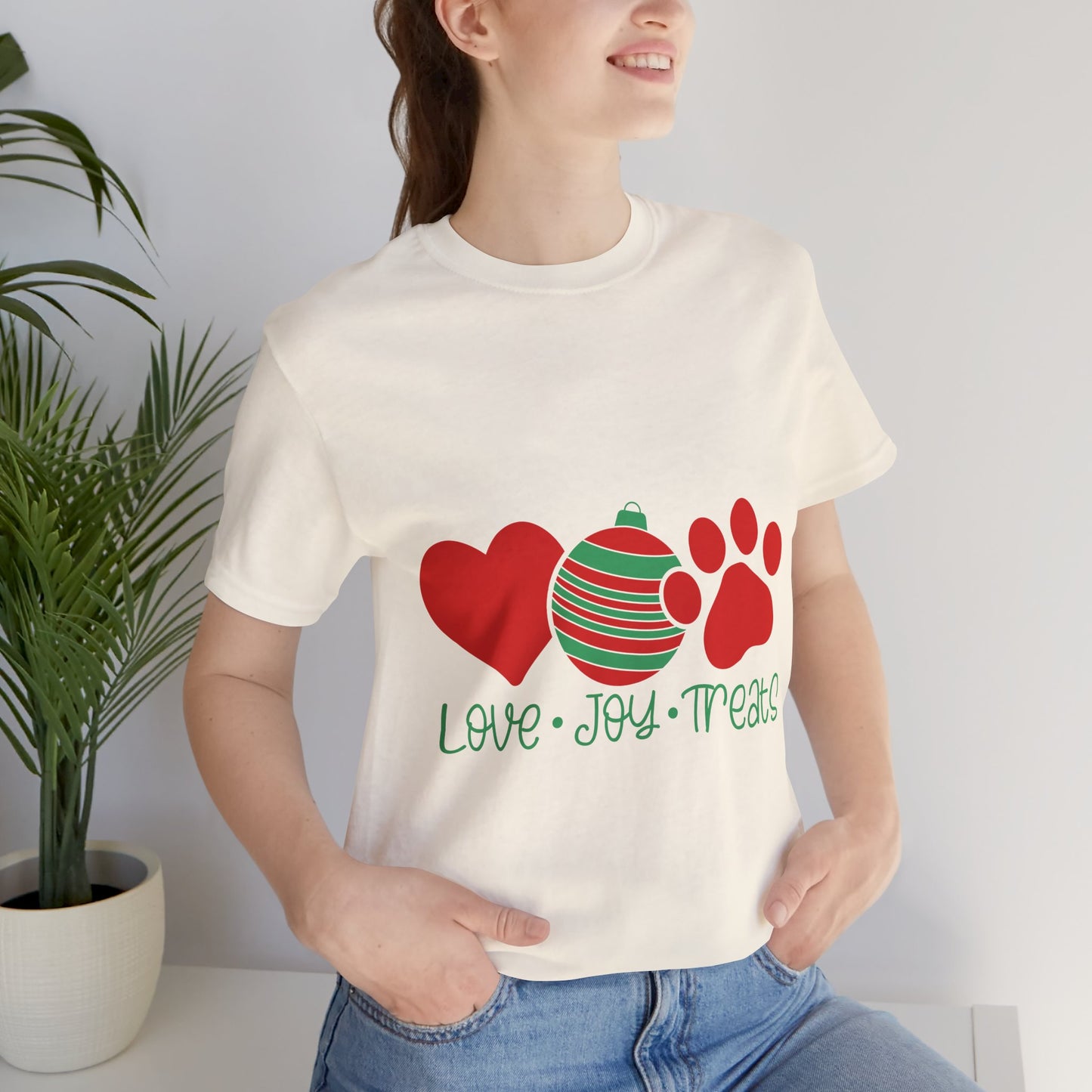 Holiday Paw Love Tee — "Love • Joy • Treats" Christmas Dog T-Shirt