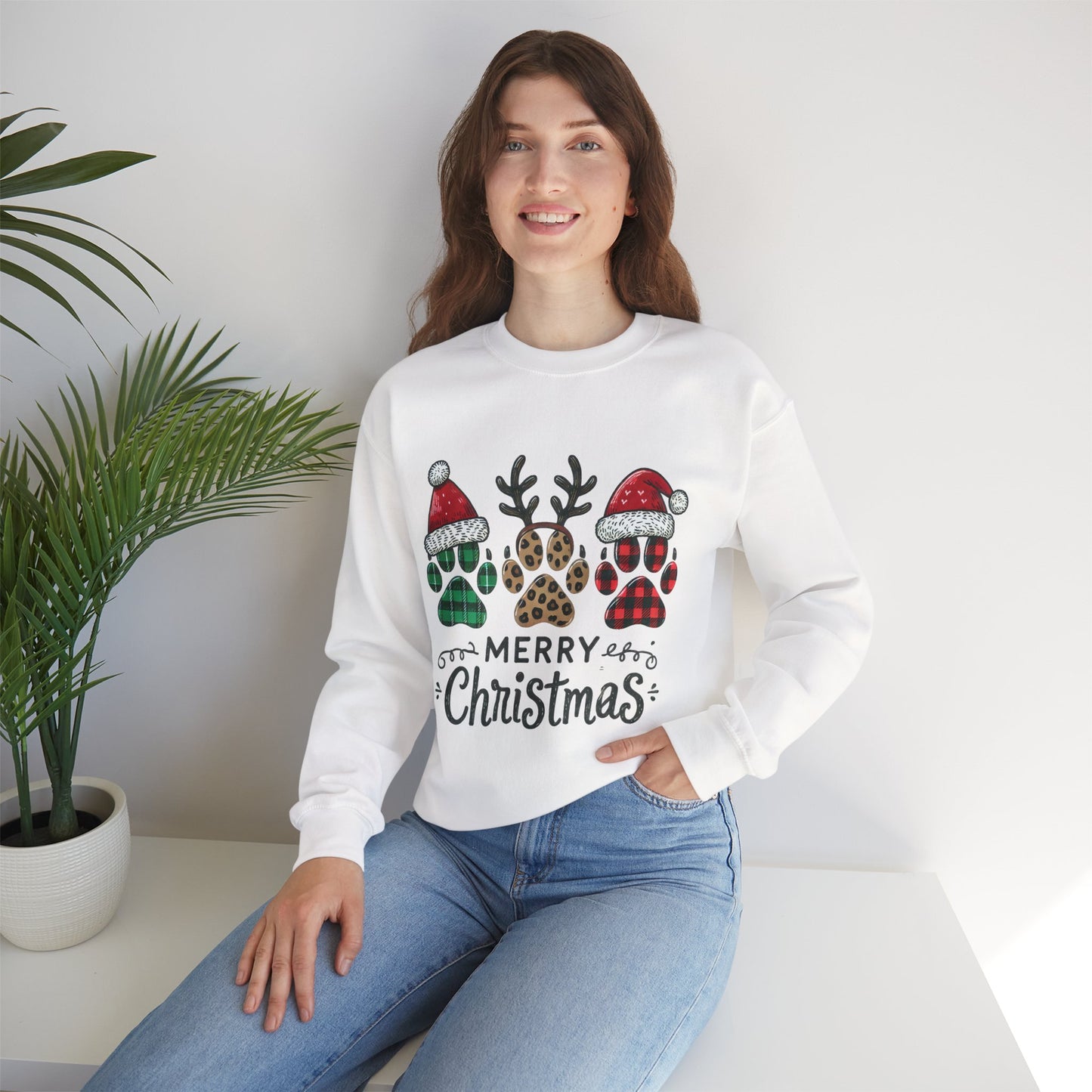 Christmas Paw Print Sweatshirt — Merry Christmas Pet Lover Crewneck